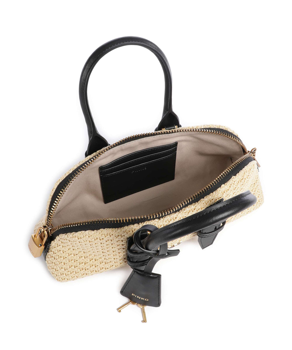 Pinko Bowling Horizontal Handbag rafia/nero/antique gold