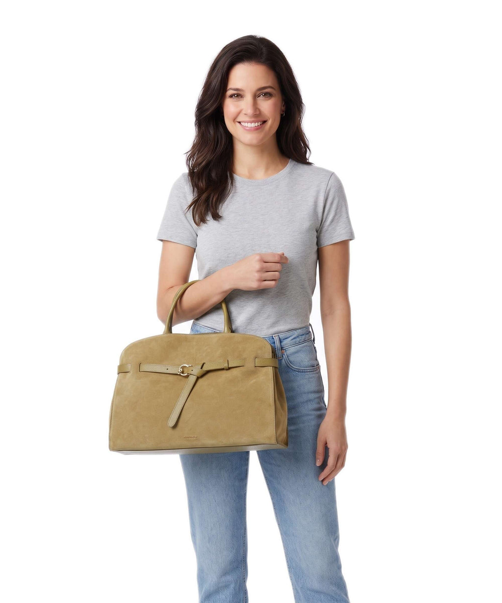 Coccinelle Sabine Suede Handbag seagrass